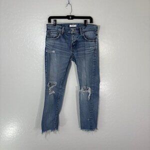 MOUSSY Vintage Jeans Womens 28 Blue Distressed High Rise Raw Hem Japan Denim